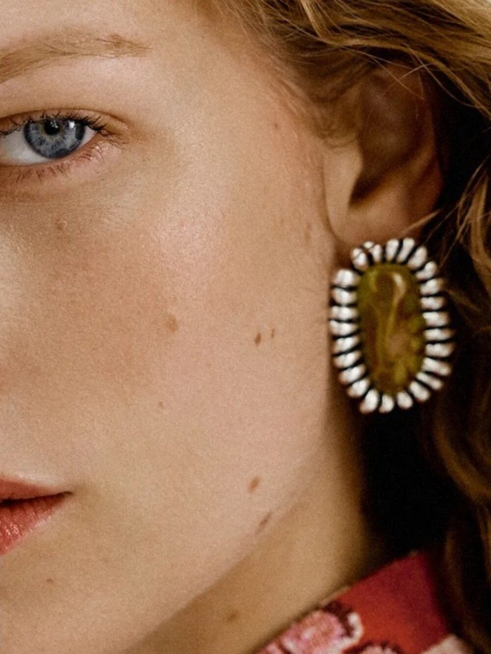 NEW! ZARA Silver Resin Oval Stone Statement Post Earrings -women's Jewelry